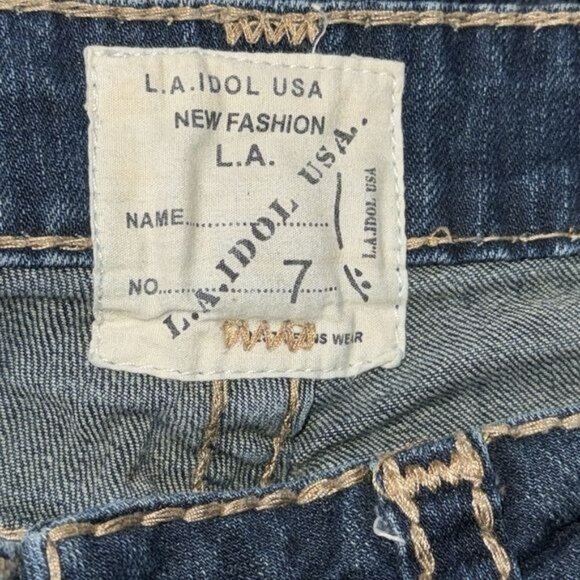 L.A. Idol USA Girls Dark Wash Denim Jeans Size 7 With Embellished Pockets & Cont - Picture 4 of 9